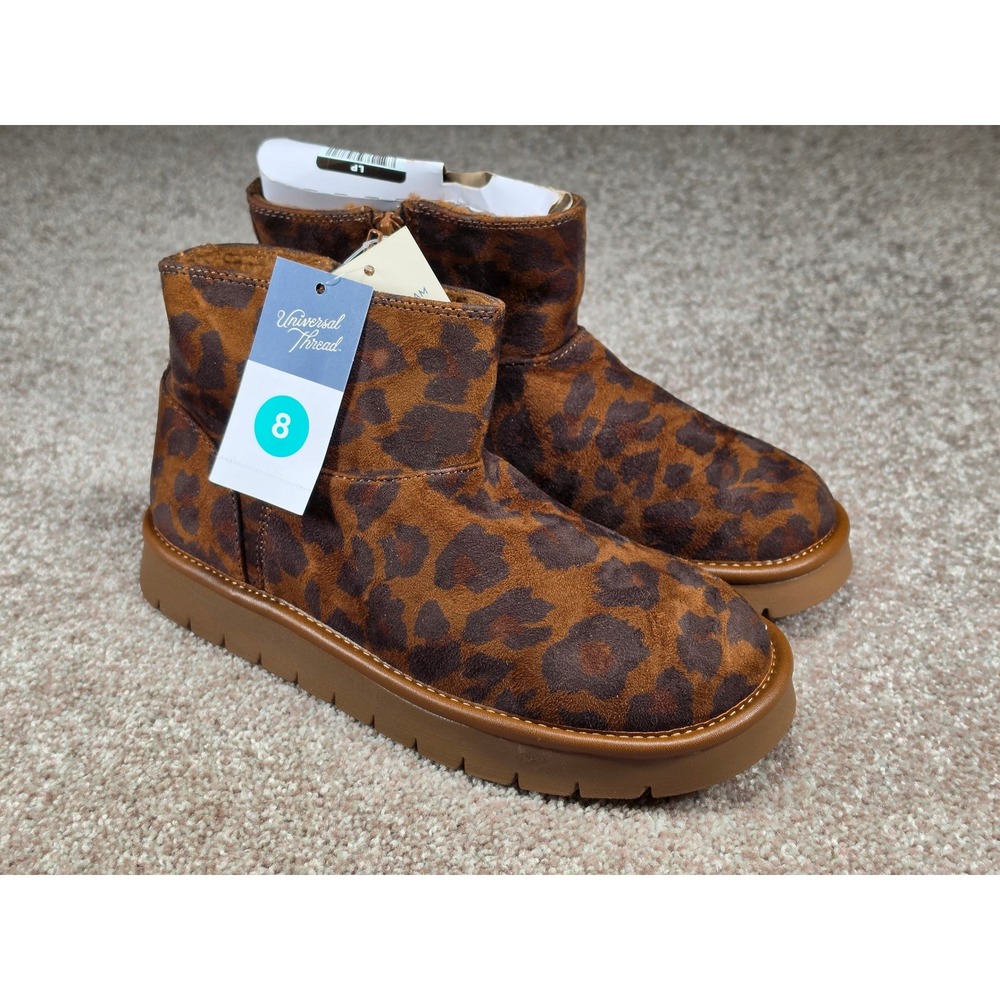 Universal Thread Womens Leopard Print Ankle Boots Dark Brown May Size 8 NWT